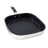 Ready Steady Cook Bistro 26cm Stainless Steel Non-Stick Griddle Pan, Silver and Black