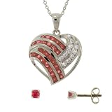 418c0TQmogL. SL160  Ruby Heart Pendant W/ Studs Sterling Silver CZ Ladies