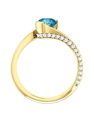 14K Yellow Gold 6.00mm Round Cut London Blue Topaz and Diamond Ring -- LIFETIME WARRANTY