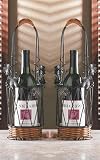 2 Sommelier Metal Rattan Wine Bottle Basket Rack Holder
