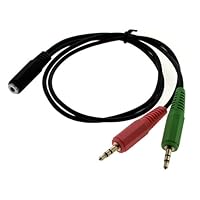 GTMax One 3.5mm Plug (Female) to Dual Mic/Audio 3.5mm (Male) Adapter for Computers (18 Inch) - Black