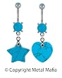 TURQUOISE HEART OR STAR DANGLE BELLY RING BNATRQSTR- STAR