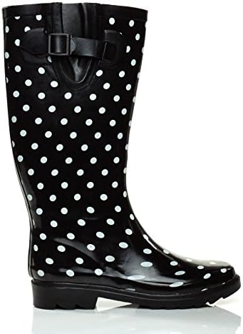 Essential Apparel Women's Dots Mid-Calf Waterproof Rain Boots, Black/White Plaid, 7
