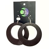 Image of Wood Hoop Earrings with Silver Hooks, Dark Brown (Available in Different Colours)