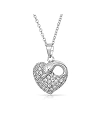 Valentines Day Gifts Bling Jewelry 925 Pave CZ Heart Swan Pendant Necklace 16in