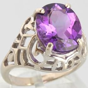 14K White Gold 5 Carat Amethyst Ring - OldCities Estate Jewelry by
