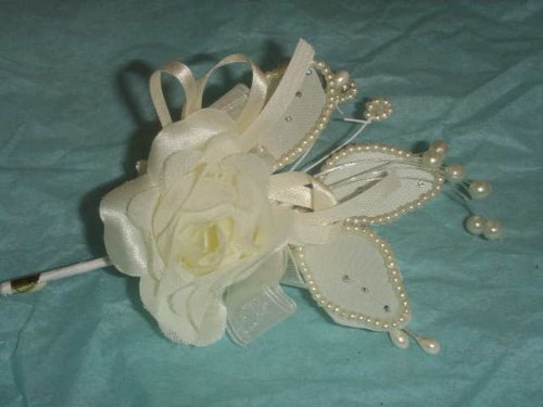 3 Ivory Silk Satin Pearl Corsage & Rose Pearl & Organza