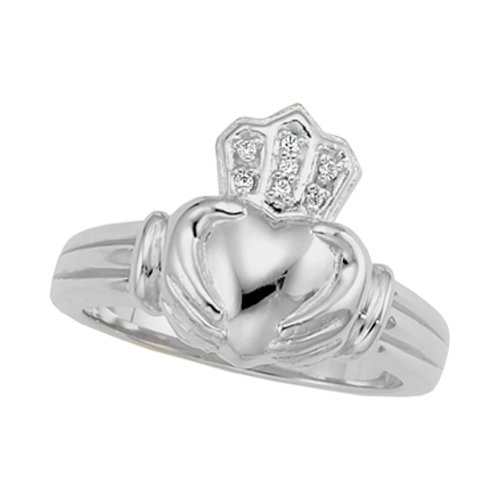 14K White Gold 0.04 ct. Diamond ”Claddagh” Ring