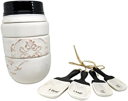 Youngs Mason Jar Style Cream Colored Ceramic Measuring Cups and Spoons Bundle