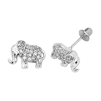 Cheap Girls Jewelry .925 Sterling Silver Rhodium Plated 7mm(H) x 10mm(W) CZ Elephant Children Stud Earrings with Screw-back For Sale