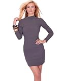 Long Sleeve Mock Turtleneck Ribbed Open Back Mini Winter Sweater Dress S M L