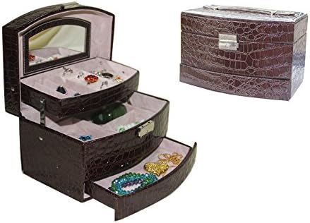 SmartBuy247 Faux Large Leather Jewellery PU Box Case Holder Storage Organizer (Brown)