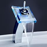 Single Handle Waterfall Bathroom Vanity Sink LED Faucet, Chrome