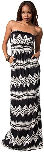 Palazzo Fashion Women's Black Ethnic Tribal Print Strapless Full Length Dress S Black