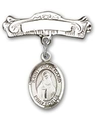 Sterling Silver Baby Badge with St. Hildegard Von Bingen Charm and Arched Polished Badge Pin