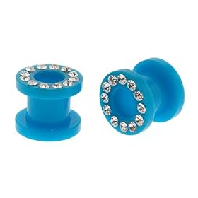 NEON Blue Acrylic Screw on Plug with Clear Crystals - 4g - Sold as a Pair