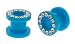 NEON Blue Acrylic Screw on Plug with Clear Crystals - 4g - Sold as a Pair