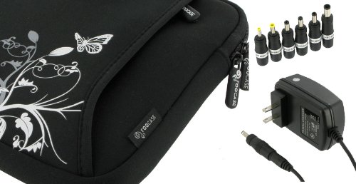 418cktgDbJL Great Price rooCASE 2n1 ASUS Eee PC Seashell 1008HA MU17 PI 10.1 Inch Netbook Neoprene Sleeve Case with AC Adapter Wall Charger   Spring Butterfly   Black for $29.18