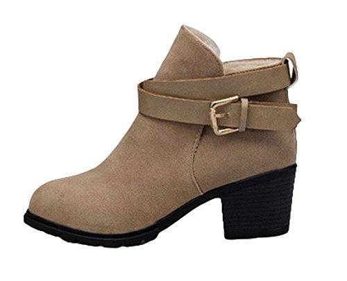 King Ma Womens Comfort Warm Belt Buckle Suede Short Boots