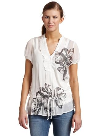 美国女装代购女士T恤Agb Women's Solid Yoryu Sublimation Short Sleeve Peplum Blouse With Ruffle Front