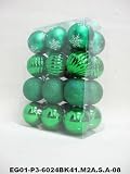 Christmas Ornaments Set of 24pc 2.5" Green Mat Painted Shyny Decorated Glitter Balls