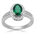 Jewelili Created Oval Emerald and Diamond Ring in Sterling Silver, Ring Sz 7