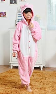 Skycastle(tm) High Quality Child Models Cartoon Animal Shaped Winter Unisex One-piece Pajamas Hoodie Sleepwear Cosplay Costume (125CM, pink pig)