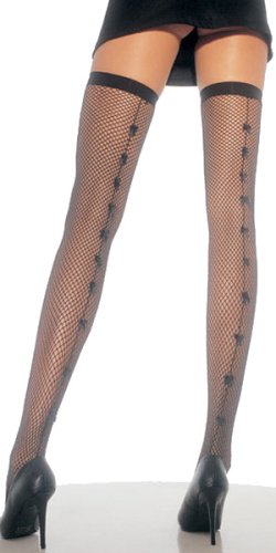 Fishnet Thigh Highs With Back Seam And Satin Bows by Leg Avenue