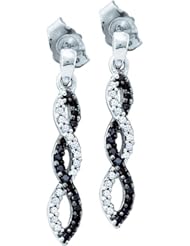 14K White Gold 0.15CT Black & White Diamond Dangling Fashion Earring