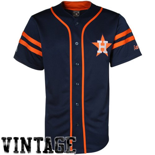 MLB Houston Astros 1986 Cooperstown Adult Short Sleeve Synthetic Button Front Jersey (Athletic Navy/Dark Orange, Large)