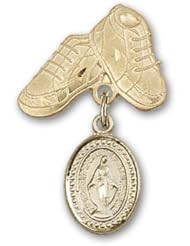 14K Gold Baby Badge with Miraculous Charm and Baby Boots Pin