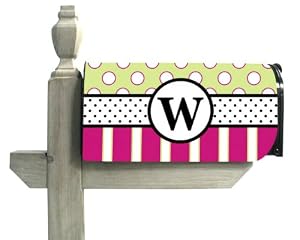 Monogram Peppy Pink & Green Polka Dot Magnetic Mailbox Cover - W