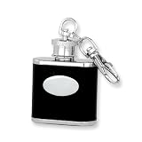 Black Faux Leather Polished Stainless Steel 1oz Key Ring Flask