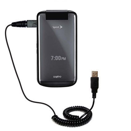 Coiled USB Cable for the Sanyo SCP-3810 with Power Hot Sync and Charge capabilities - uses Gomadic TipExchange Technology