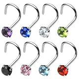 316L Surgical Steel Nose Screw with Prong Set Clear CZ - 18G - 3mm Gem Size - Safe for Autoclave - Sold Individually