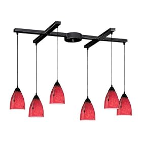 Classico - 6 Light Kitchen Island Pendant Track Lighting Fixture - Rust Bronze - Red Glass... by ELK Lighting