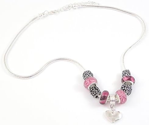 Personalised Engraved Name Pink Charm Necklace Women's Pandora Style Gift Boxed - PLEASE SPECIFY DETAILS IN GIFT MESSAGE SECTION