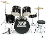 TKO 424 5-Piece Drum Set with Cymbals, Drum Throne & Bass Pedal; Color Black