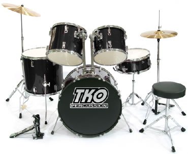TKO 424 5-Piece Drum Set with Cymbals, Drum Throne & Bass Pedal; Color Black