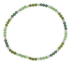 Anklet - A43 - Stretch - 4mm Swarovski (TM) Crystal and Heishi Beads - (9") ~ Green Mix