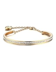 Jewelry: Stainless Steel A Row of Crystal Thin Bangle Bracelet with Extend Chain for Women, Gold Plated - Mealguet