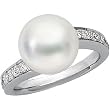 18K Palladium White Gold Paspaley South Sea Cultured Fine Round Pearl and Diamond Ring