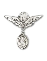 Sterling Silver Baby Badge with St. Thomas More Charm and Angel with Wings Badge Pin