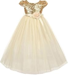 Girls Sequined Lace-Up Tea Length Flower-Girl Dress  With a Sash 