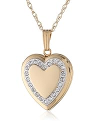 14k Yellow Gold Filled Heart Locket with Hand Set Crystals, 18"