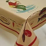 Moda Home Vintage Reproduction Bait and Tackle Fishing Tablecloth