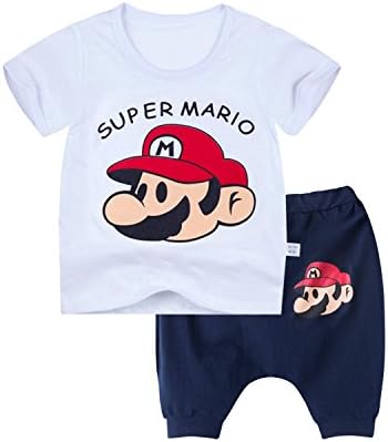 UYTL01A Baby boy cotton short sleeved suit Korean T-shirt Haren pants (100/36M, Mario-white)