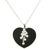 Black Onyx Heart Necklace Sterling Silver CZ Diamond Pendant By Bucasi