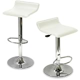 Kings Brand 9009W Air Lift Adjustable Bar Stool with Vinyl Seat, White and Chrome Finish, Set of 2