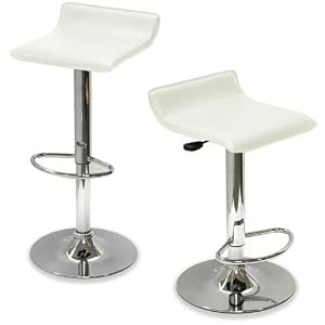 King's Brand 9009W Air Lift Adjustable Bar Stool with Vinyl Seat, White and Chrome Finish,... by King's Brand